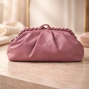 Badgley Mischka Mauve Braided-Trim Leather Clutch